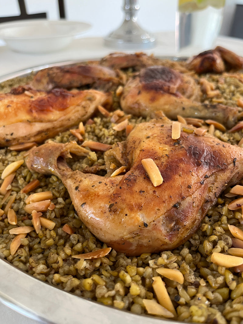 عزيمة Warak Dawali & Freekeh with Chicken